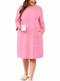 SHOWMALL Women's Plus Size 3/4 Sleeve Nightgown with Pockets Soft Henley Neck Sleep Dress Loose Lounge Sleepwear