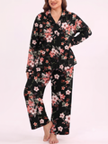 SHOWMALL Womens Plus Size 2 Piece Pajamas Sets, Long Sleeve Button Down Top and Long Pant with Pockets