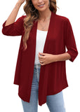 Moodclo Women's Casual Lightweight Open Front Cardigans Soft Draped 3/4 Sleeve Cardigan