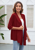 Moodclo Women's Casual Lightweight Open Front Cardigans Soft Draped 3/4 Sleeve Cardigan