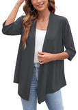 Moodclo Women's Casual Lightweight Open Front Cardigans Soft Draped 3/4 Sleeve Cardigan