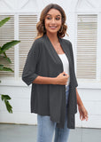 Moodclo Women's Casual Lightweight Open Front Cardigans Soft Draped 3/4 Sleeve Cardigan