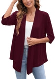 SHOWMALL Women's Casual Lightweight Open Front Cardigans Soft Draped 3/4 Sleeve Cardigan