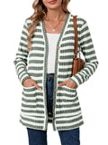 SHOWMALL Women's Button Down Cardigan Long Sleeve Sweater, Stripe Soft Ribbed Knit