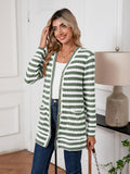 SHOWMALL Women's Button Down Cardigan Long Sleeve Sweater, Stripe Soft Ribbed Knit
