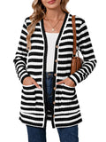 SHOWMALL Women's Button Down Cardigan Long Sleeve Sweater, Stripe Soft Ribbed Knit