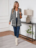 SHOWMALL Women's Button Down Cardigan Long Sleeve Sweater, Stripe Soft Ribbed Knit