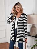 SHOWMALL Women's Button Down Cardigan Long Sleeve Sweater, Stripe Soft Ribbed Knit