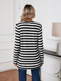 SHOWMALL Women's Button Down Cardigan Long Sleeve Sweater, Stripe Soft Ribbed Knit