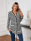 SHOWMALL Women's Button Down Cardigan Long Sleeve Sweater, Stripe Soft Ribbed Knit