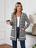 SHOWMALL Women's Button Down Cardigan Long Sleeve Sweater, Stripe Soft Ribbed Knit