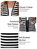 SHOWMALL Women's Button Down Cardigan Long Sleeve Sweater, Stripe Soft Ribbed Knit