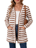 SHOWMALL Women's Button Down Cardigan Long Sleeve Sweater, Stripe Soft Ribbed Knit