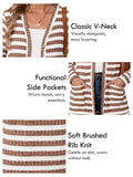 SHOWMALL Women's Button Down Cardigan Long Sleeve Sweater, Stripe Soft Ribbed Knit