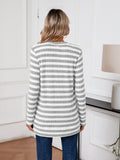 SHOWMALL Women's Button Down Cardigan Long Sleeve Sweater, Stripe Soft Ribbed Knit