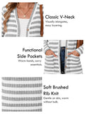 SHOWMALL Women's Button Down Cardigan Long Sleeve Sweater, Stripe Soft Ribbed Knit