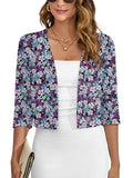 Chiclily Women's 3/4 Sleeve Cropped Cardigans Sweaters Lightweight Open Front Shrugs for Women