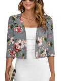 Chiclily Women's 3/4 Sleeve Cropped Cardigans Sweaters Lightweight Open Front Shrugs for Women