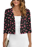 Chiclily Women's 3/4 Sleeve Cropped Cardigans Sweaters Lightweight Open Front Shrugs for Women