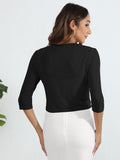 Chiclily Women's 3/4 Sleeve Cropped Cardigans Sweaters Lightweight Open Front Shrugs for Women