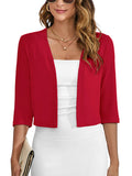 Chiclily Women's 3/4 Sleeve Cropped Cardigans Sweaters Lightweight Open Front Shrugs for Women