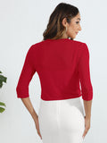 Chiclily Women's 3/4 Sleeve Cropped Cardigans Sweaters Lightweight Open Front Shrugs for Women