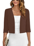 Chiclily Women's 3/4 Sleeve Cropped Cardigans Sweaters Lightweight Open Front Shrugs for Women