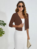 Chiclily Women's 3/4 Sleeve Cropped Cardigans Sweaters Lightweight Open Front Shrugs for Women
