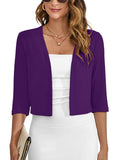Chiclily Women's 3/4 Sleeve Cropped Cardigans Sweaters Lightweight Open Front Shrugs for Women
