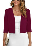 Chiclily Women's 3/4 Sleeve Cropped Cardigans Sweaters Lightweight Open Front Shrugs for Women