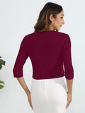 Chiclily Women's 3/4 Sleeve Cropped Cardigans Sweaters Lightweight Open Front Shrugs for Women