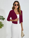 Chiclily Women's 3/4 Sleeve Cropped Cardigans Sweaters Lightweight Open Front Shrugs for Women