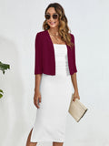 Chiclily Women's 3/4 Sleeve Cropped Cardigans Sweaters Lightweight Open Front Shrugs for Women