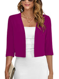 Chiclily Women's 3/4 Sleeve Cropped Cardigans Sweaters Lightweight Open Front Shrugs for Women