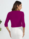 Chiclily Women's 3/4 Sleeve Cropped Cardigans Sweaters Lightweight Open Front Shrugs for Women