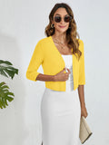 Chiclily Women's 3/4 Sleeve Cropped Cardigans Sweaters Lightweight Open Front Shrugs for Women