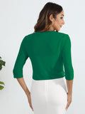 Chiclily Women's 3/4 Sleeve Cropped Cardigans Sweaters Lightweight Open Front Shrugs for Women
