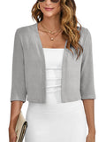 Chiclily Women's 3/4 Sleeve Cropped Cardigans Sweaters Lightweight Open Front Shrugs for Women