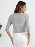 Chiclily Women's 3/4 Sleeve Cropped Cardigans Sweaters Lightweight Open Front Shrugs for Women