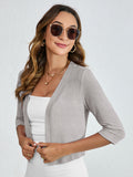 Chiclily Women's 3/4 Sleeve Cropped Cardigans Sweaters Lightweight Open Front Shrugs for Women