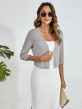 Chiclily Women's 3/4 Sleeve Cropped Cardigans Sweaters Lightweight Open Front Shrugs for Women
