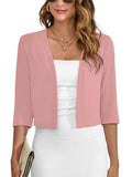 Chiclily Women's 3/4 Sleeve Cropped Cardigans Sweaters Lightweight Open Front Shrugs for Women
