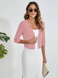 Chiclily Women's 3/4 Sleeve Cropped Cardigans Sweaters Lightweight Open Front Shrugs for Women