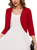 Chiclily Women's 3/4 Sleeve Open Front Cardigan  Lightweight V-Neck Cropped Bolero Shrug Sweater for Women