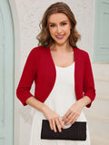 Chiclily Women's 3/4 Sleeve Open Front Cardigan  Lightweight V-Neck Cropped Bolero Shrug Sweater for Women