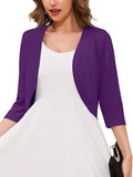 Chiclily Women's 3/4 Sleeve Open Front Cardigan  Lightweight V-Neck Cropped Bolero Shrug Sweater for Women