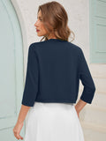 Chiclily Women's 3/4 Sleeve Open Front Cardigan  Lightweight V-Neck Cropped Bolero Shrug Sweater for Women
