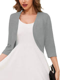 Chiclily Women's 3/4 Sleeve Open Front Cardigan  Lightweight V-Neck Cropped Bolero Shrug Sweater for Women