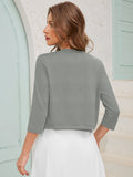 Chiclily Women's 3/4 Sleeve Open Front Cardigan  Lightweight V-Neck Cropped Bolero Shrug Sweater for Women