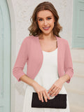 Chiclily Women's 3/4 Sleeve Open Front Cardigan  Lightweight V-Neck Cropped Bolero Shrug Sweater for Women
